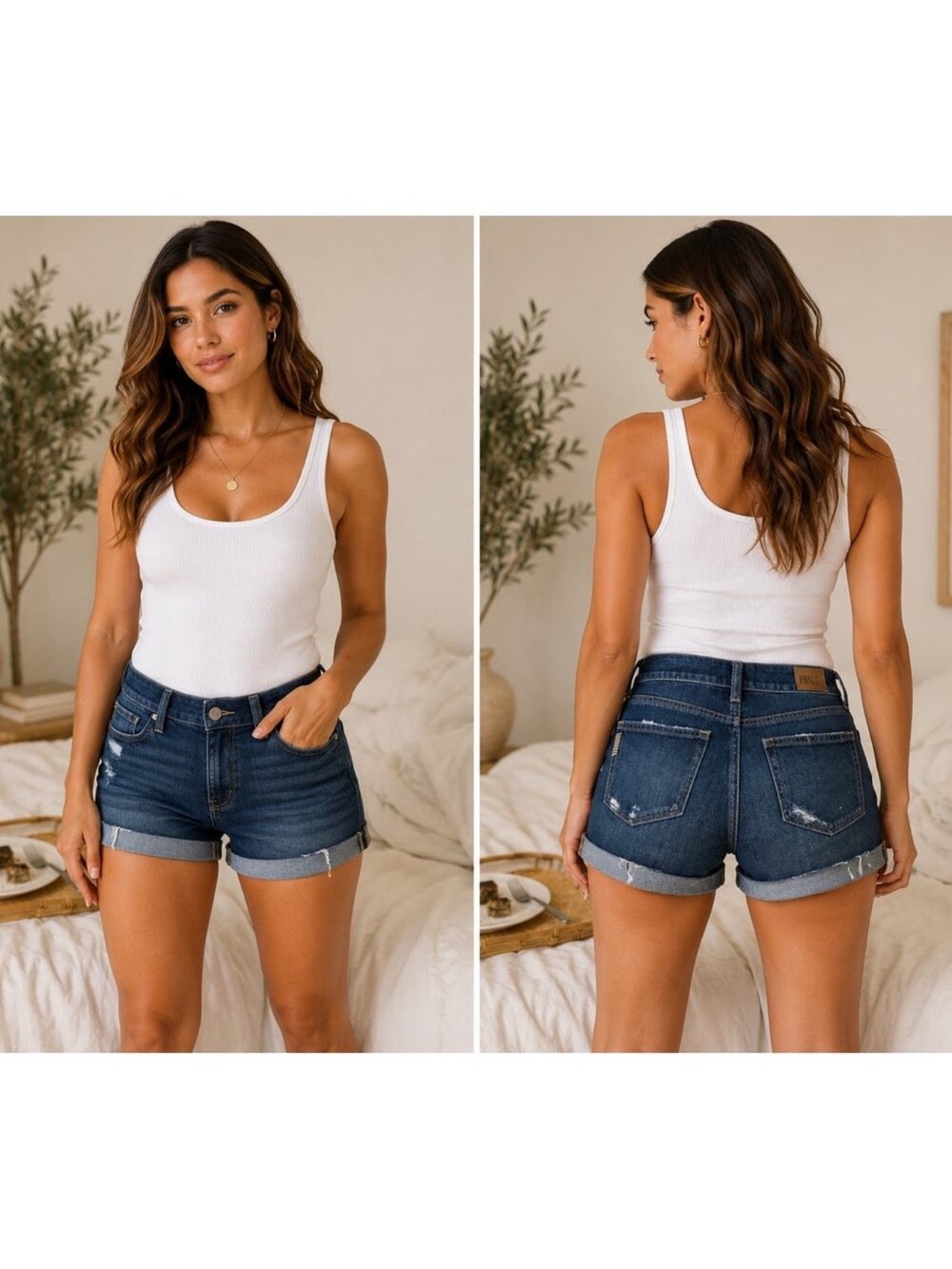 PAIGE Jimmy Jimmy Short Dark Indigo Rolled Cuff Denim Shorts